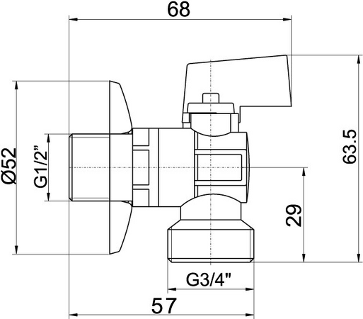 Pračkový rohový ventil se zpětnou klapkou 1/2"x3/4"