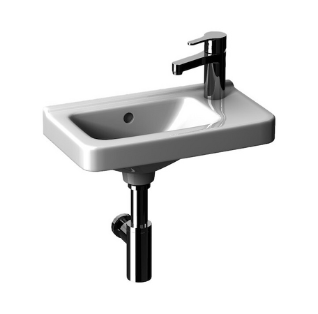 Asymetrické umývátko, včetně instalační sady, pravé Cubito pure Bílá-JIKAperla/s 1 otvorem pro baterii vpravo H8114241001061