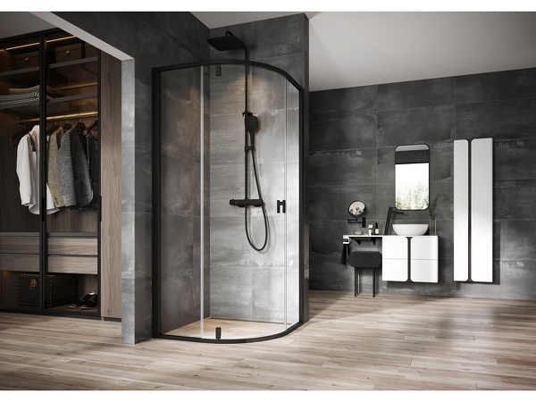 TD F 091.20 Sprchový sloup s termostat. bat. a setem, černý