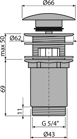 Výpust umyvadlová CLICK/CLACK 5/4" celokovová s přepadem, velká zátka, NICKEL-lesk