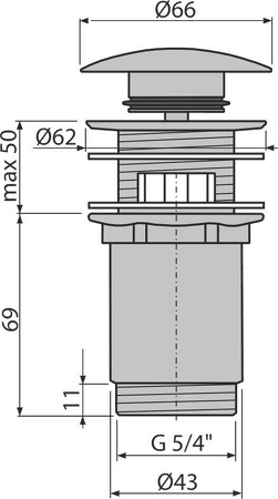 Výpust umyvadlová CLICK/CLACK 5/4" celokovová s přepadem, velká zátka