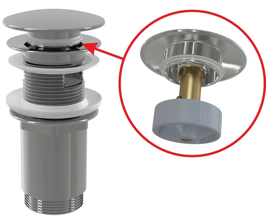 Výpust umyvadlová CLICK/CLACK 5/4" celokovová s přepadem, velká zátka
