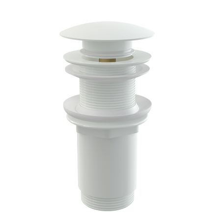 Výpust umyvadlová CLICK/CLACK 5/4" celokovová bez přepadu, velká zátka bílá, pro plastová a skleněná umyvadla