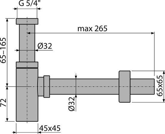 Sifon umyvadlový DN32 DESIGN celokovový, hranatý