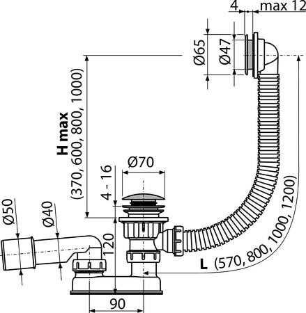 Sifon vanový CLICK/CLACK, kov