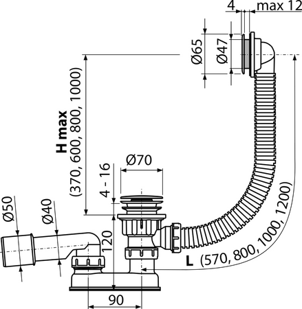 Sifon vanový CLICK/CLACK, chrom