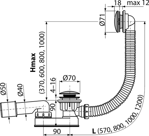 Sifon vanový CLICK/CLACK, kov