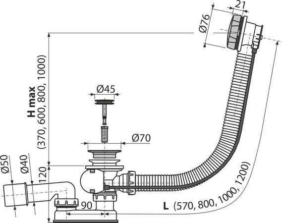 Sifon vanový automat komplet, NICKEL-lesk