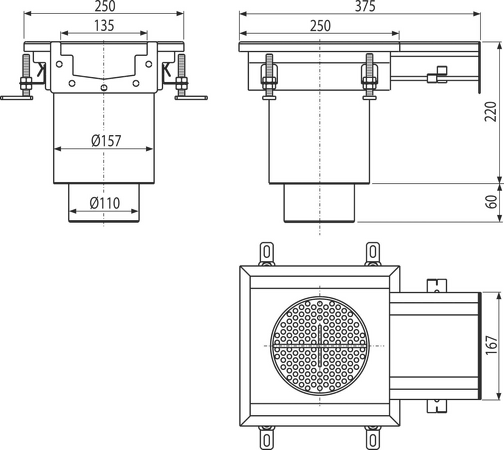 Průmyslová krabicová vpust koncová 250×250-135, nerez AISI 316L