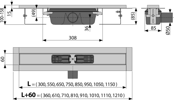 Podlahový žlab s okrajem pro perforovaný rošt
