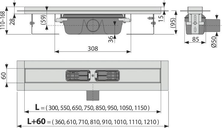 Podlahový žlab s okrajem pro plný rošt