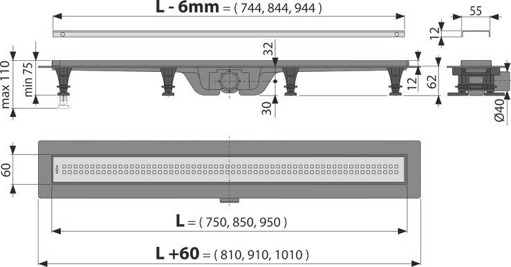Podlahový žlab s okrajem pro perforovaný rošt