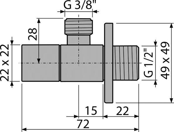Ventil rohový 1/2"×3/8", hranatý