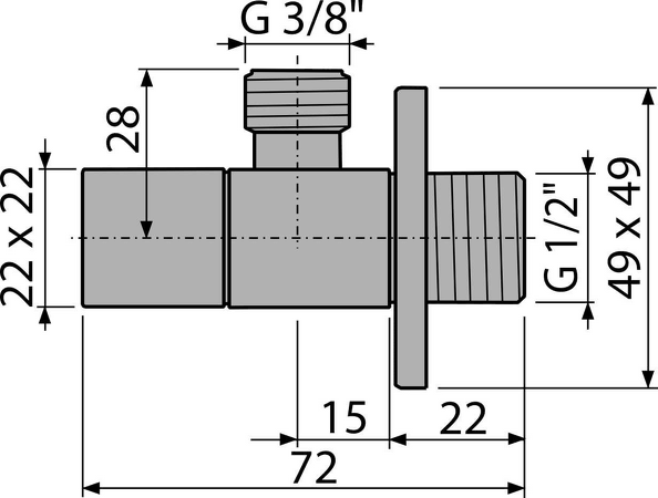 Ventil rohový 1/2"×3/8", hranatý