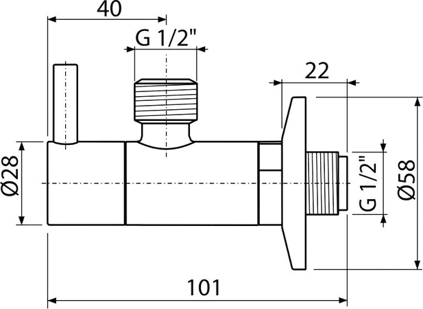 Ventil rohový s filtrem 1/2"×1/2", kulatý, bílá
