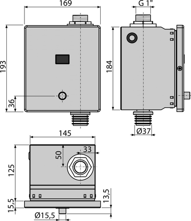 Automatický splachovač WC s manuálním ovládáním, kov, 6 V (napájení z baterie)