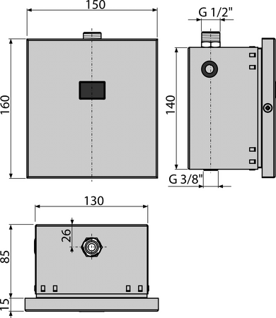 Automatický splachovač pisoáru, kov, 12 V (napájení ze sítě)