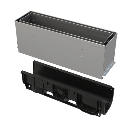 Venkovní žlab štěrbinový s asymetrickým revizním nástavcem 160 mm, nerez