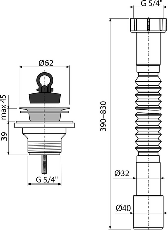 Flexi připojení 5/4"×32/40 plast + Výpust umyvadlová 5/4" s nerezovou mřížkou DN63