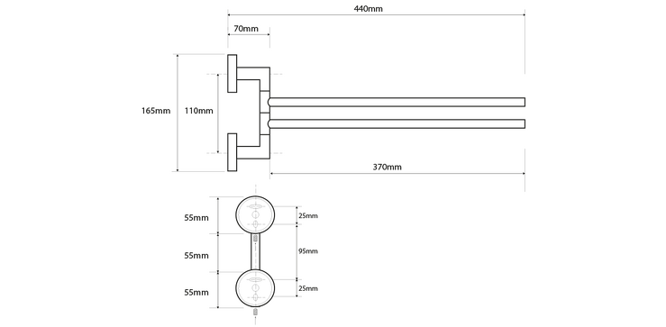 X-STEEL otočný držák na ručníky dvojitý 370mm, nerez