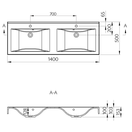 FLAVIA dvojumyvadlo 140x50cm, litý mramor, bílá