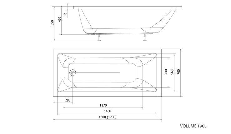 DOUBRAVA obdélníková vana 170x70x42cm, bílá