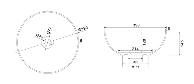 THIN kulaté umyvadlo na desku, 39x14,5cm, bílá mat