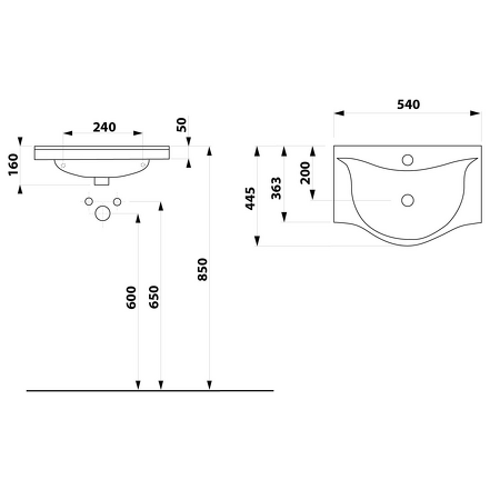 ZARA 55 nábytkové umyvadlo 54x44,5cm