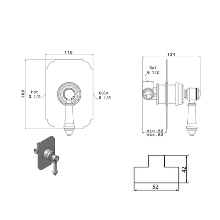 VIENNA podomítková sprchová baterie, 1 výstup, bronz