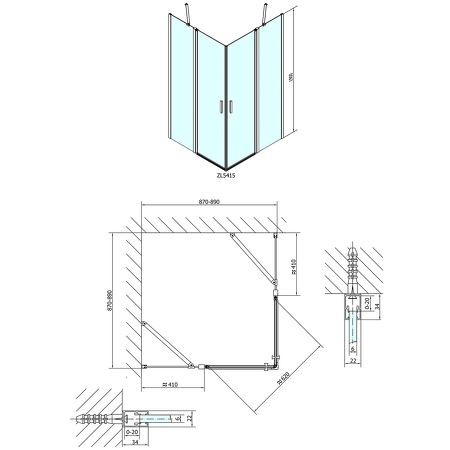 ZOOM LINE čtvercová sprchová zástěna 900x900mm, čiré sklo