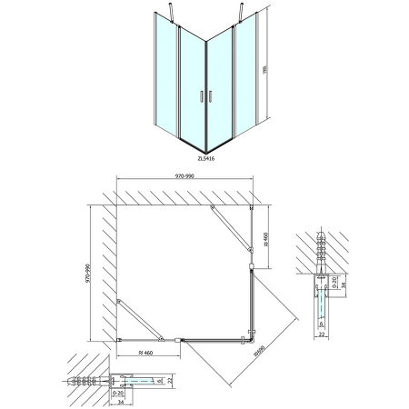 ZOOM LINE čtvercová sprchová zástěna 1000x1000mm, čiré sklo