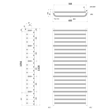 MANISA otopné těleso 600x1328, s pěti madly pro ručník, chrom
