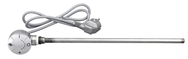 Elektrická topná tyč s termostatem, rovný kabel, 500 W, chrom