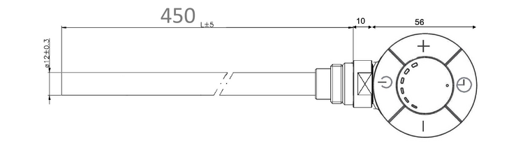 Elektrická topná tyč s termostatem, rovný kabel, 500 W, chrom