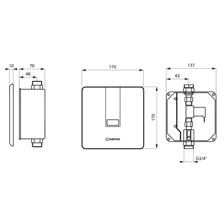 Podomítkový automatický splachovač pro urinál 6V (4xAA), nerez