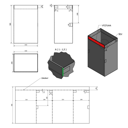 Prádelní koš do skříně 310x500x230mm, suchý zip, šedá