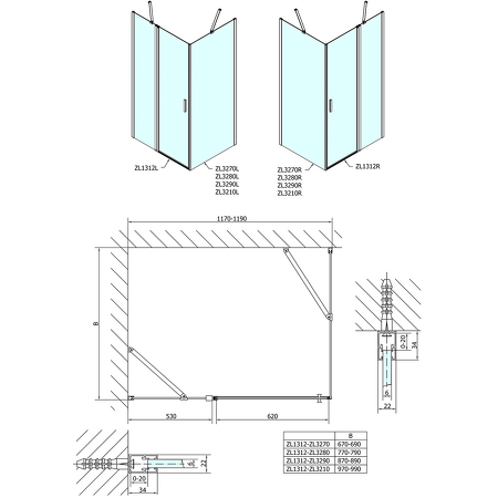 Zoom Line obdélníkový sprchový kout 1200x700mm L/P varianta