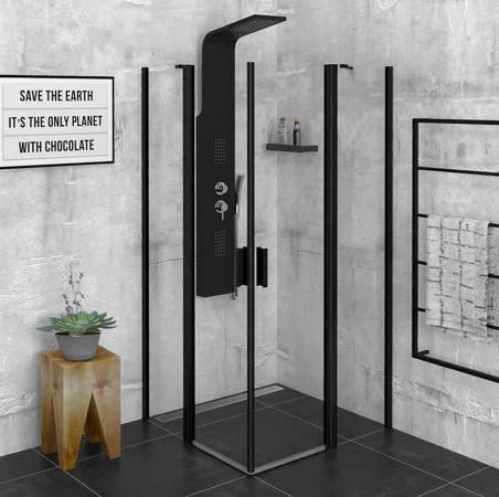ZOOM LINE BLACK čtvercová sprchová zástěna 900x900mm, čiré sklo