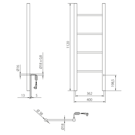 KARBO elektrický sušák ručníků, kulatý, 400x1120 mm, 87 W, černá mat