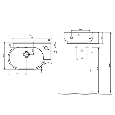 YUMO keramické umývátko 45x28 cm