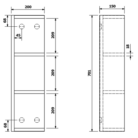 RIWA otevřená police 18x70x15 cm, levá/pravá, borovice rustik