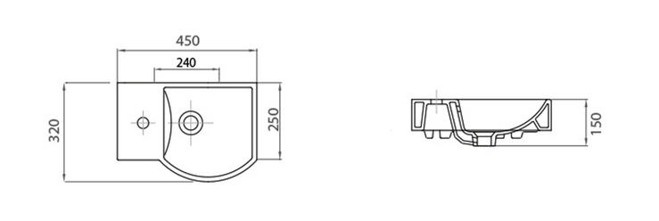 LITOS rohové keramické umývátko levé, 45x32 cm, bílá
