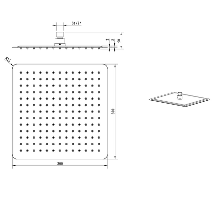 SLIM hlavová sprcha, 300x300x60mm, černá mat/nerez
