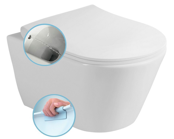 AVVA závěsná WC mísa Rimless s bidet. sprškou, 35,5x53 cm, bílá