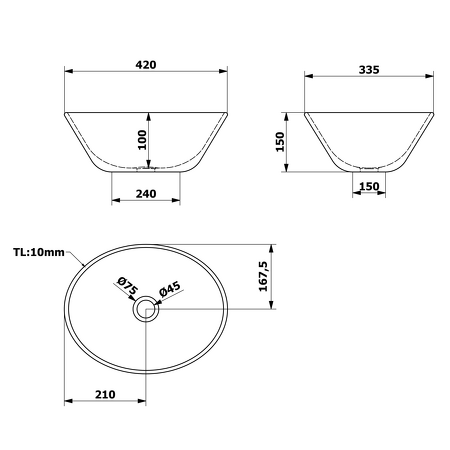 Keramické umyvadlo 42x15x34 cm, na desku