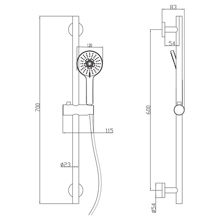 Sprchová souprava, posuvný držák 700mm, černá mat