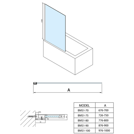 MODULAR SHOWER vanová zástěna 1000x1500mm, čiré sklo