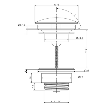 Umyvadlová výpust 5/4“, neuzavíratelná, velká krytka, tl.5-55mm, bronz