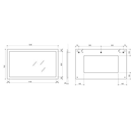 NIROX zrcadlo v rámu 1200x700x28 mm, dub texas
