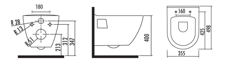 Závěsné WC Nera s podomítkovou nádržkou a tlačítkem Geberit, bílá